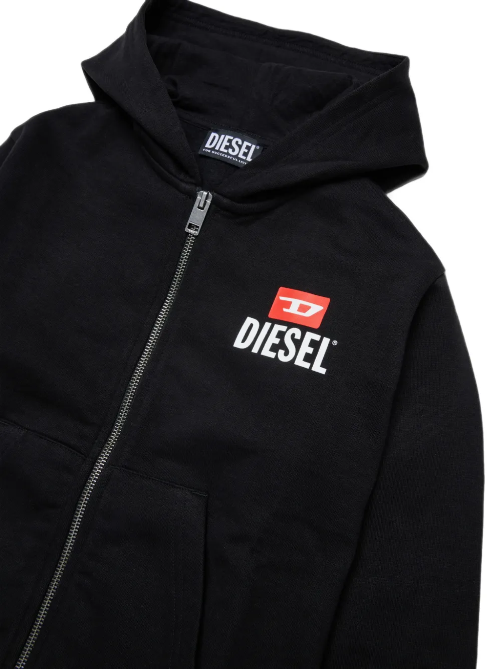 Diesel Kids Hoodie met logoprint en rits Zwart