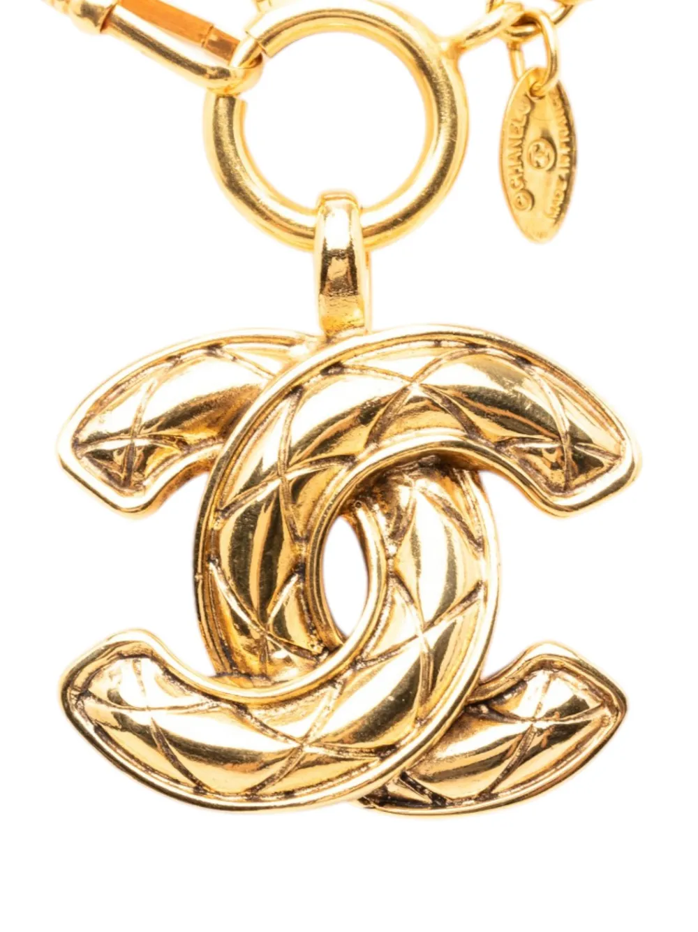 CHANEL Pre-Owned 1970-1980 CC Quilted Gold Plated Pendant Necklace costume necklace - Oro