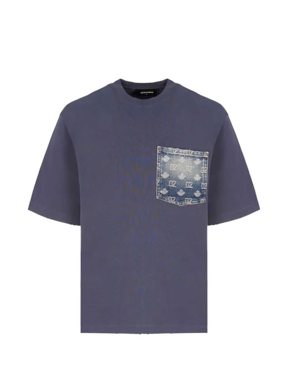 DSQUARED2 D2 Monogram distressed-effect denim-pocket T-shirt Blauw