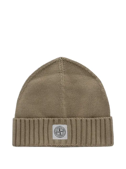 Stone Island Junior Compass-patch ribbed-trim beanie hat