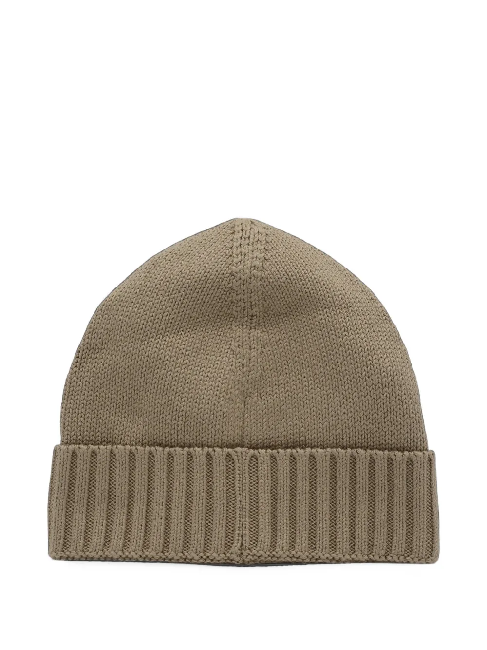 Stone Island Junior Compass-patch ribbed-trim beanie hat Beige