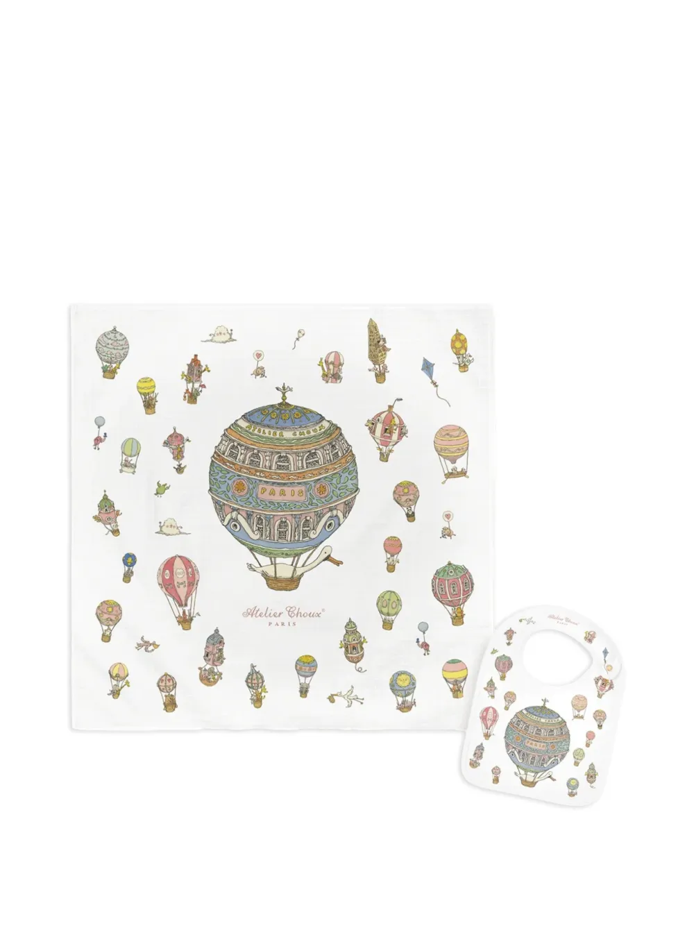 Atelier Choux hot-air-balloon-print bib set - Weiß