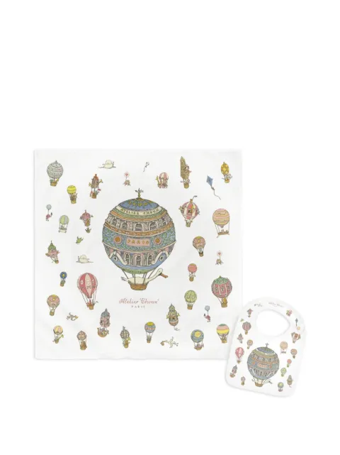 Atelier Choux hot-air-balloon-print bib set