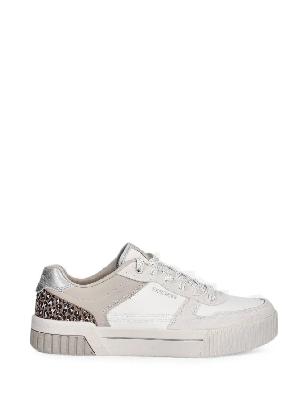 Skechers Jade Lustrous Luxury sneakers met luipaard-print en vlakken Wit