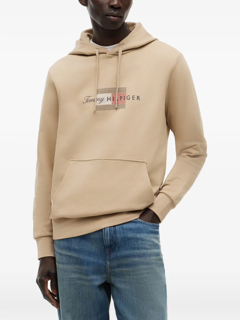 Tommy Hilfiger Hoodie met logoprint en trekkoord Beige