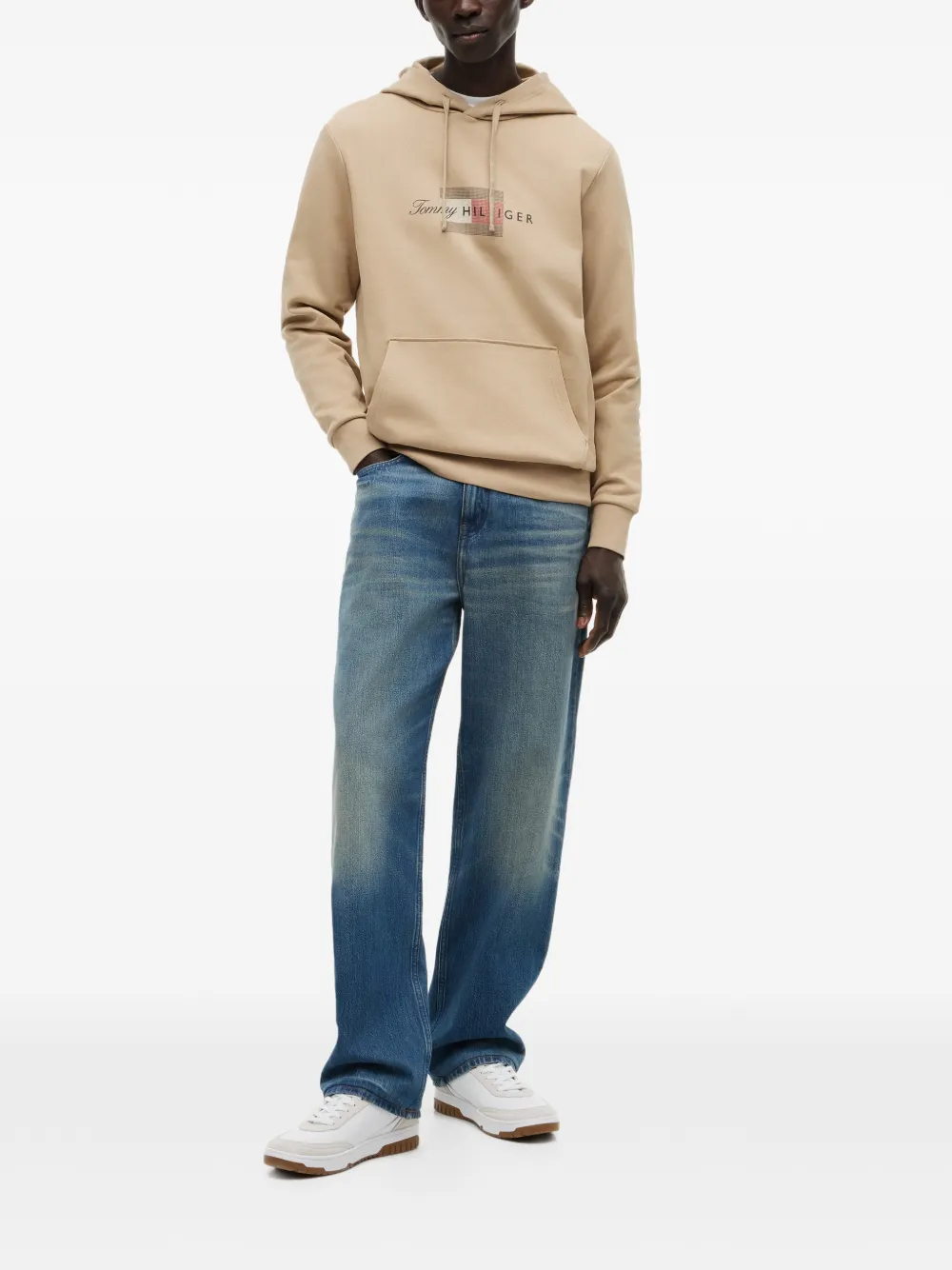 Tommy Hilfiger Hoodie met logoprint en trekkoord Beige