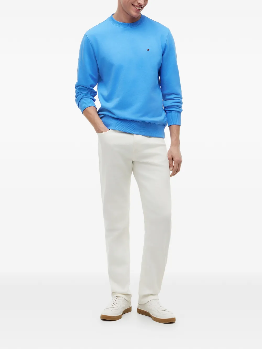 Tommy Hilfiger Trui met geborduurd logo en ronde hals Blauw