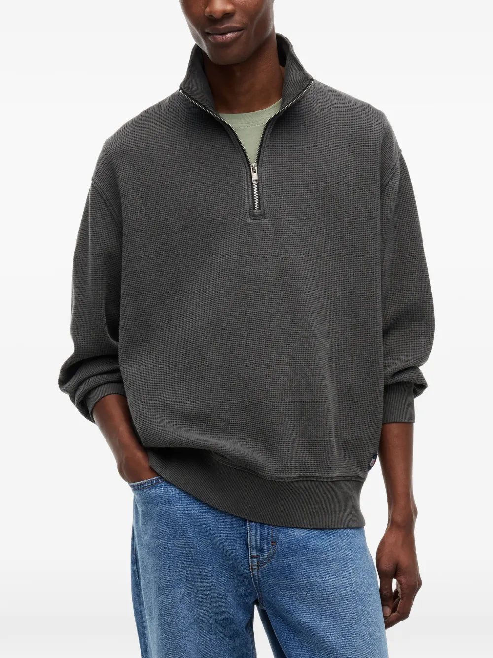 Tommy Hilfiger Sweater met halve rits Zwart