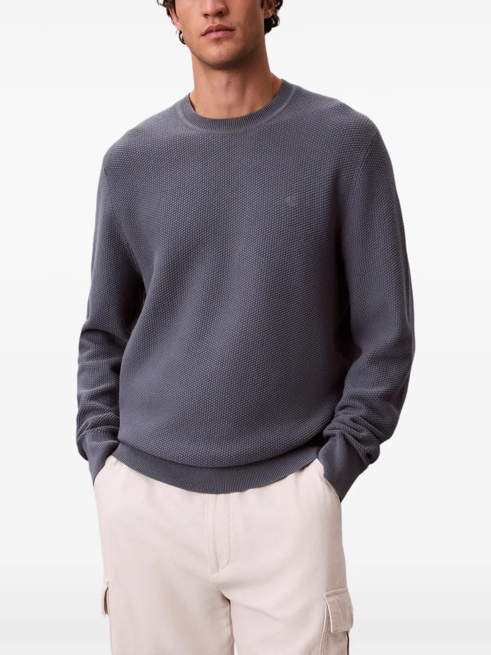 Calvin Klein Wafelgebreide trui met geborduurd logo Grijs
