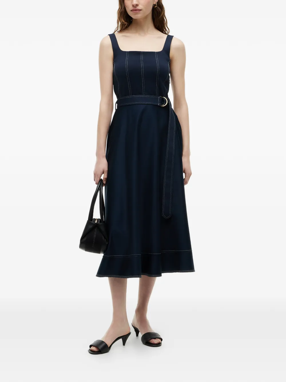 Tommy Hilfiger belted contrast-stitch midi dress - Blue