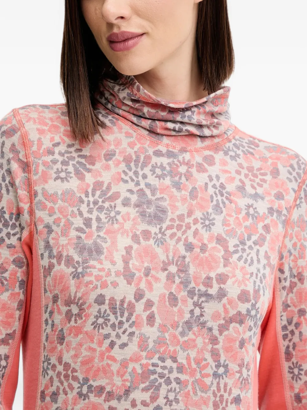 Smartwool Thermotop met bloemen-print en hoge hals Roze