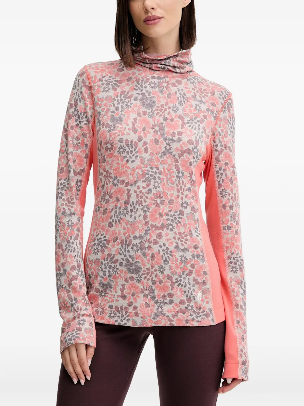 Smartwool Floral-print High-neck Thermal Top In Pink