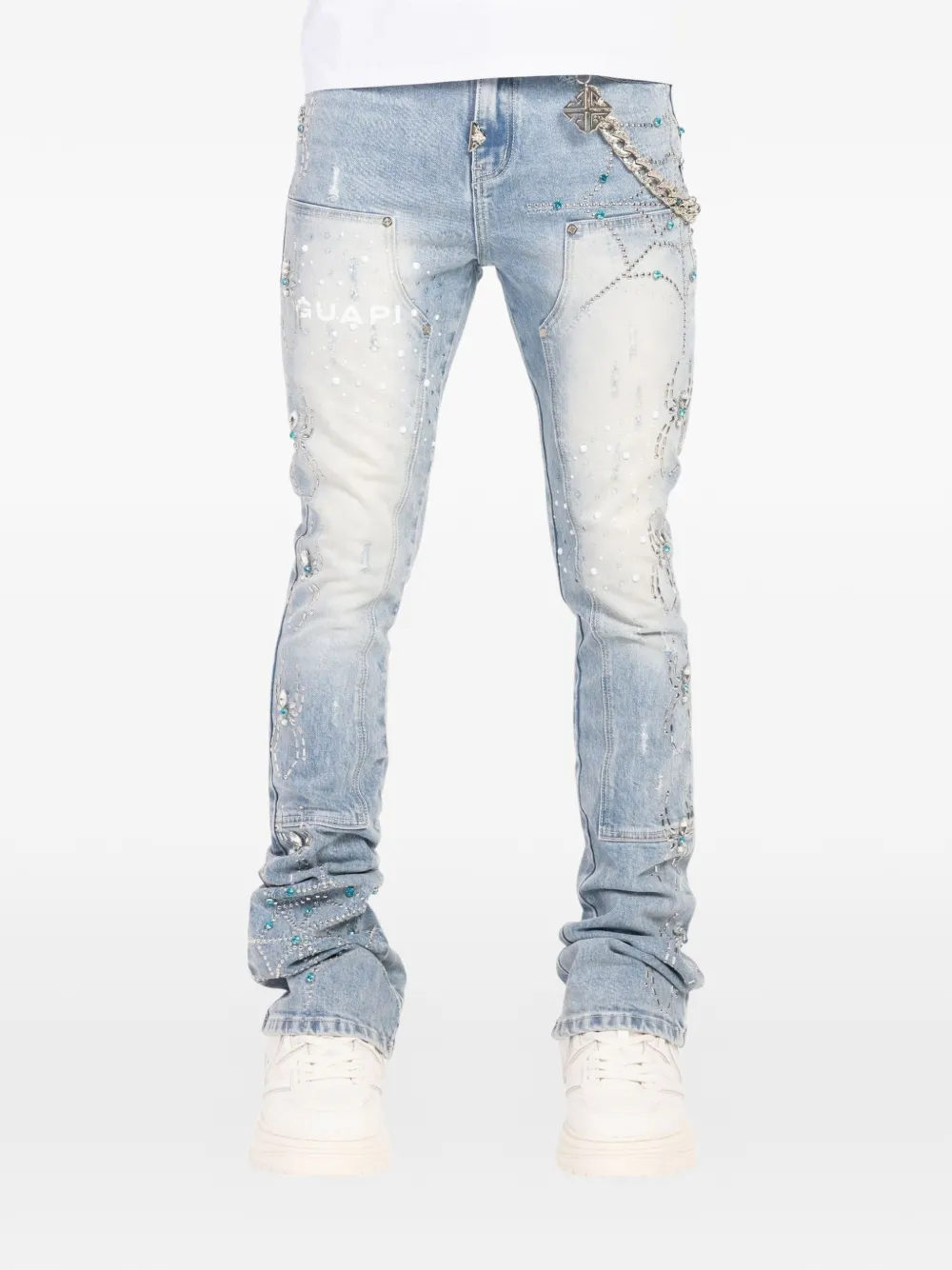 GUAPI spider-motif slim-fit jeans - Blu