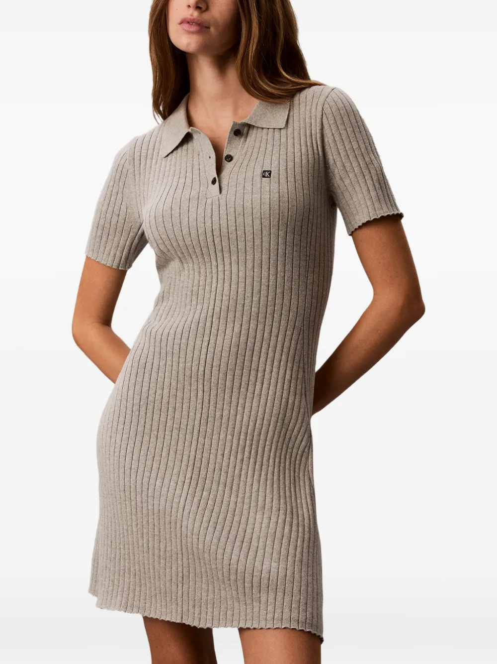 Calvin Klein Ribgebreide midi-polojurk Grijs