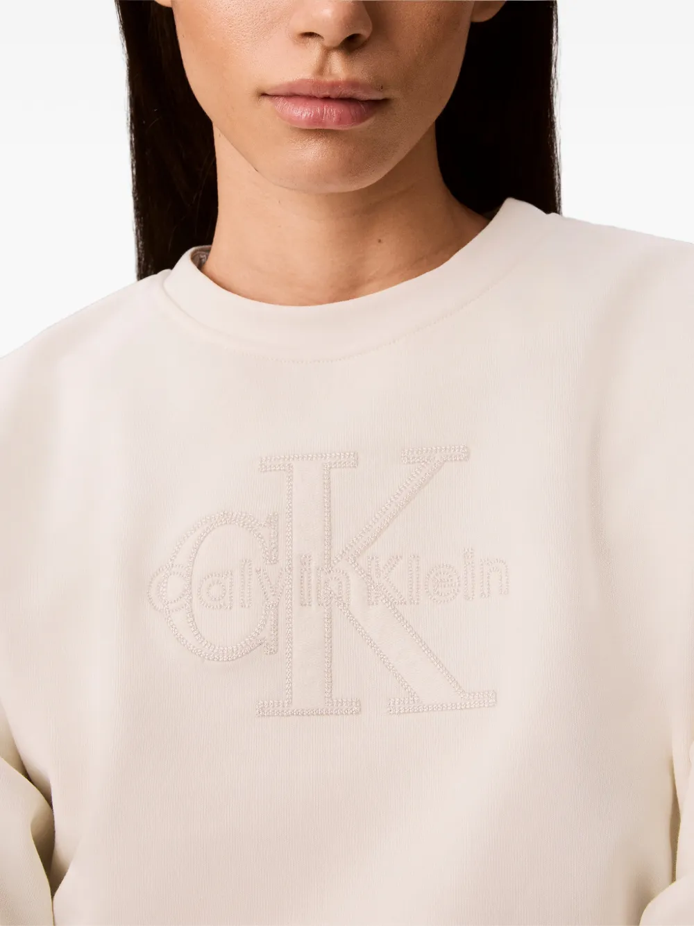 Calvin Klein Sweater met geborduurd logo Beige