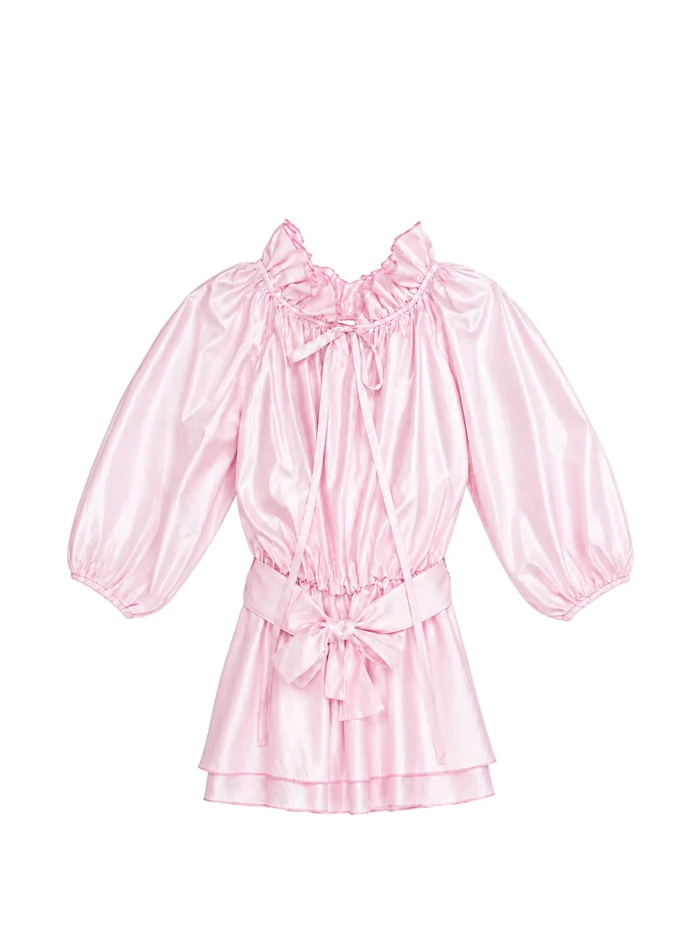 Miss Grant Kids Lulu ruffled-neck bow-detail dress - Rosa