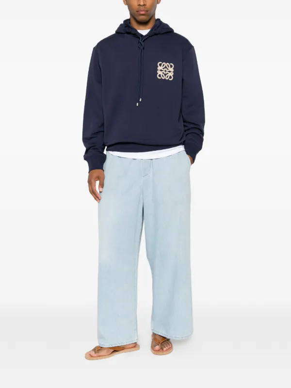 LOEWE Anagram-embroidered Hoodie | Blue | FARFETCH CA