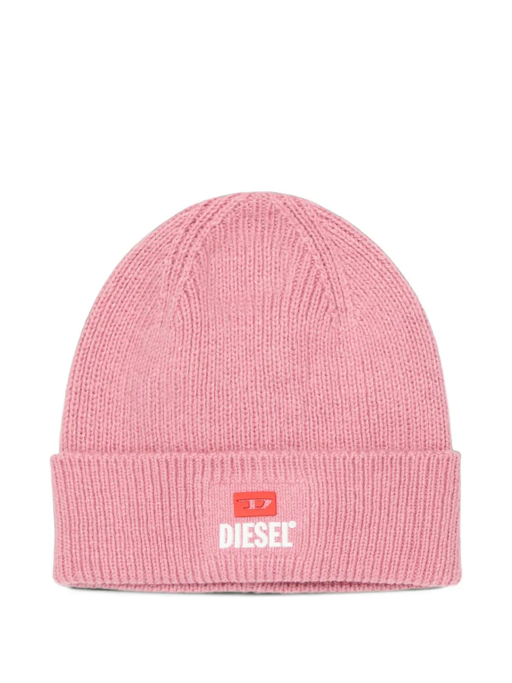 Diesel Kids logo-patch ribbed-knit beanie hat Roze