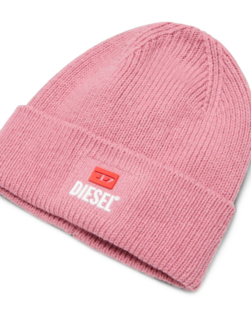 Diesel Kids logo-patch ribbed-knit beanie hat Roze
