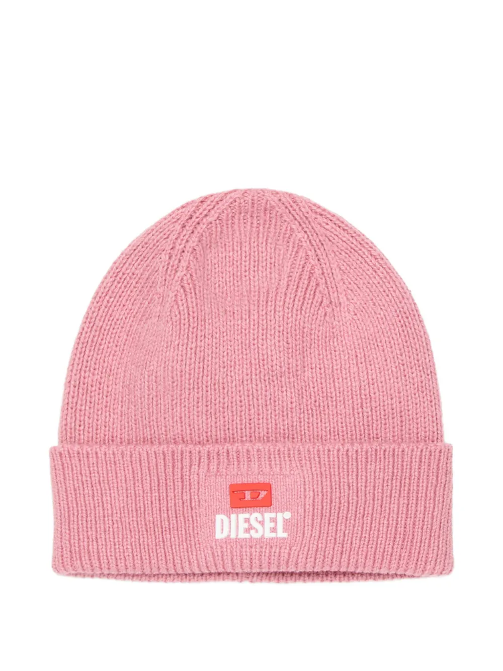 Diesel Kids logo-patch ribbed-knit beanie hat - Pink