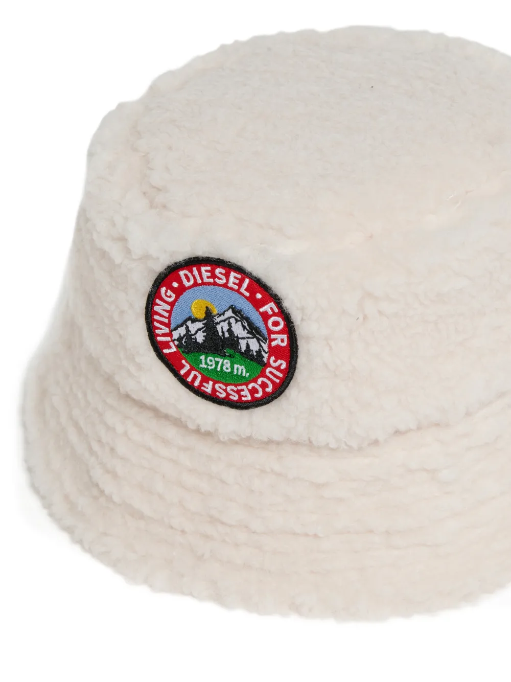 Diesel Kids Vissershoed met logo-patch en teddy-effect Wit