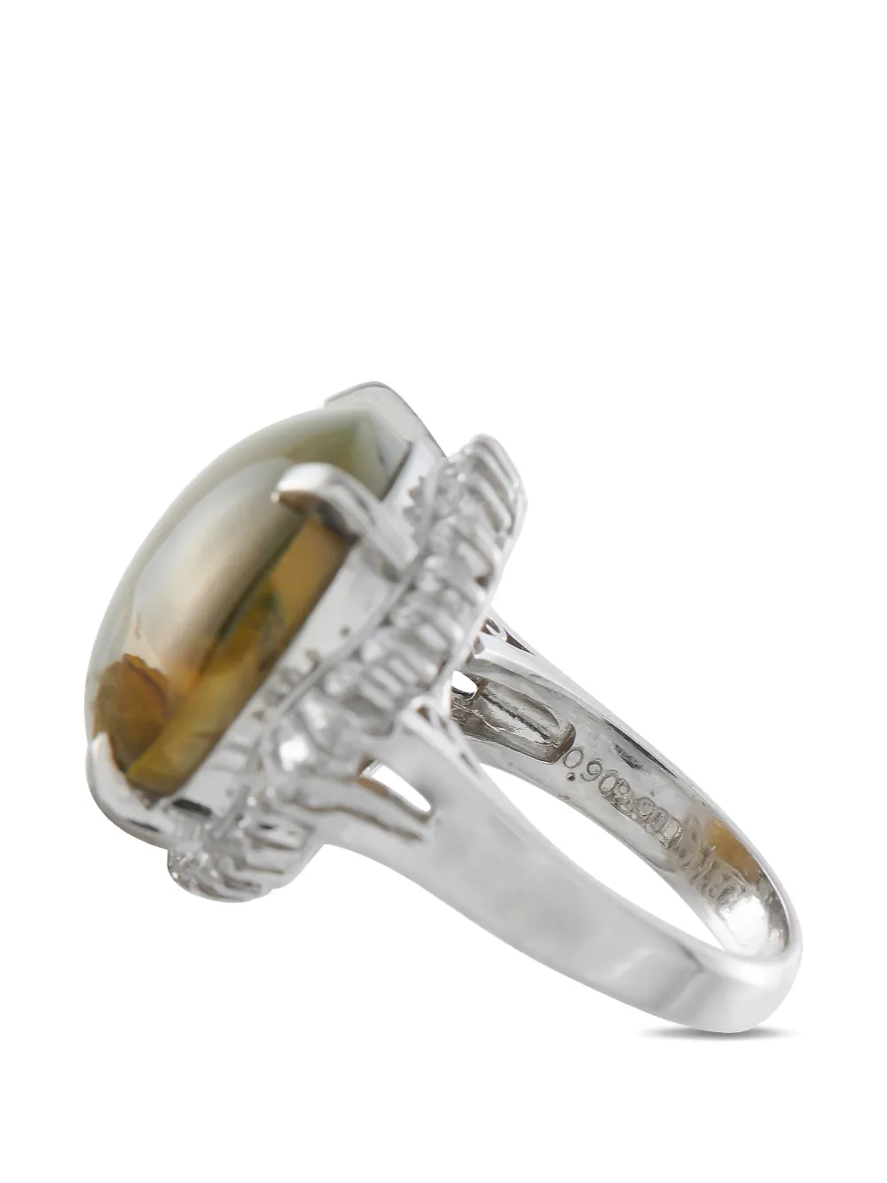 Pre-owned Lb Exclusive Cat's Eye And Diamond Ring In Silver