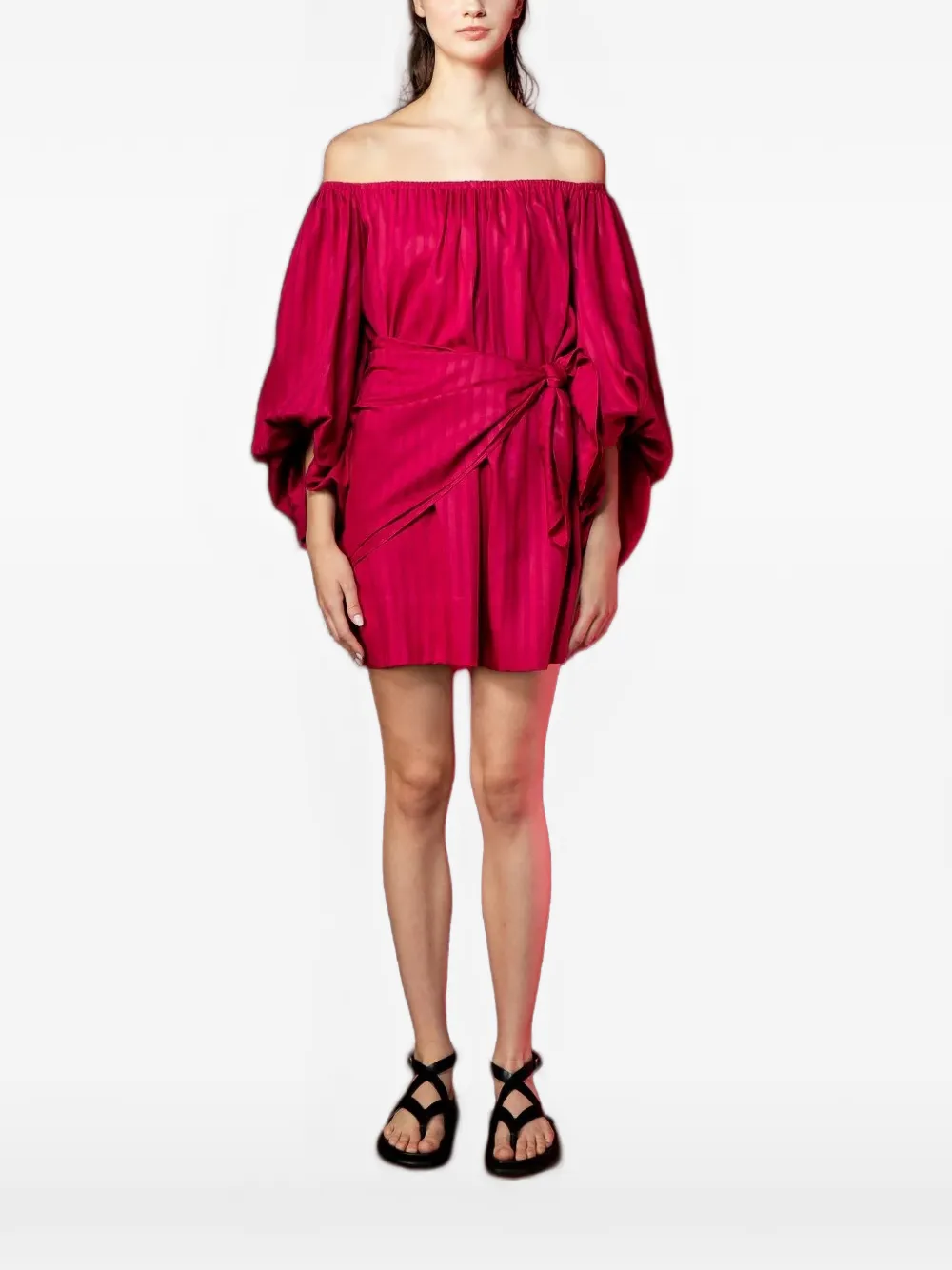 A LINE Evelina off-the-shoulder striped-jacquard top - Rosso