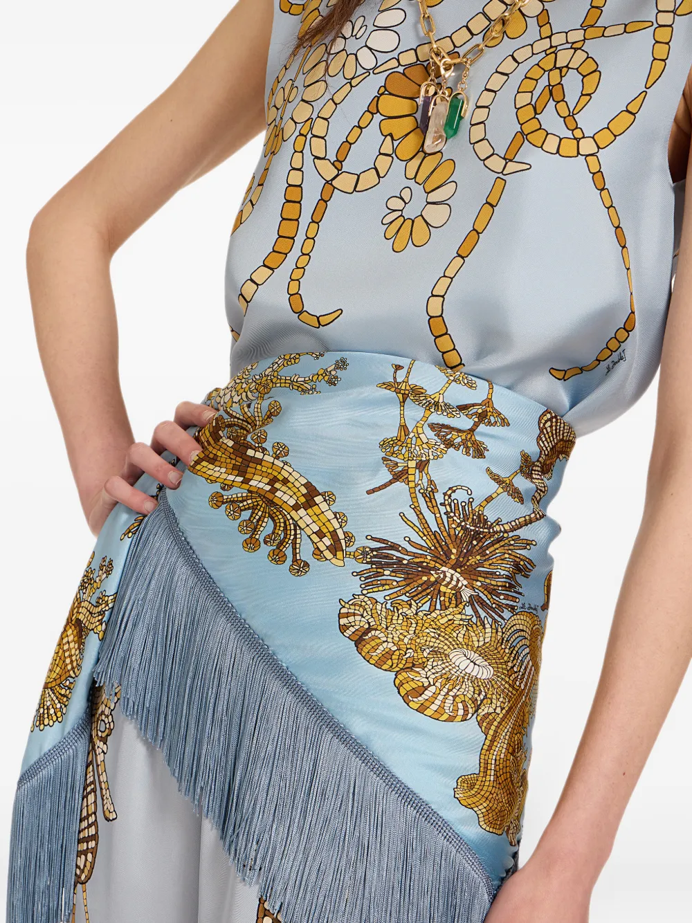 La DoubleJ Omkeerbare foulard met franje Blauw