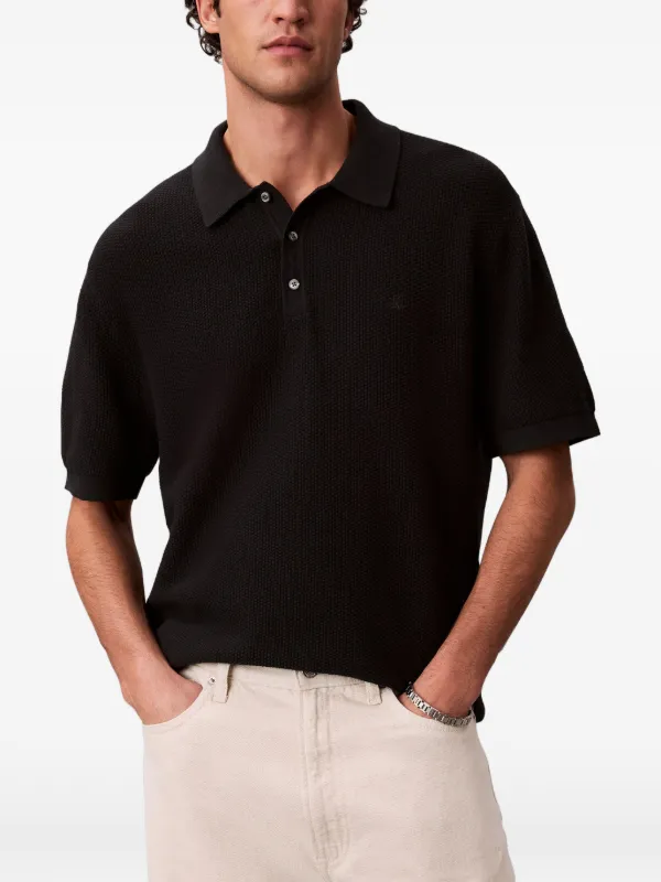 Calvin Klein waffle-knit logo-embroidered Polo Shirt | Black