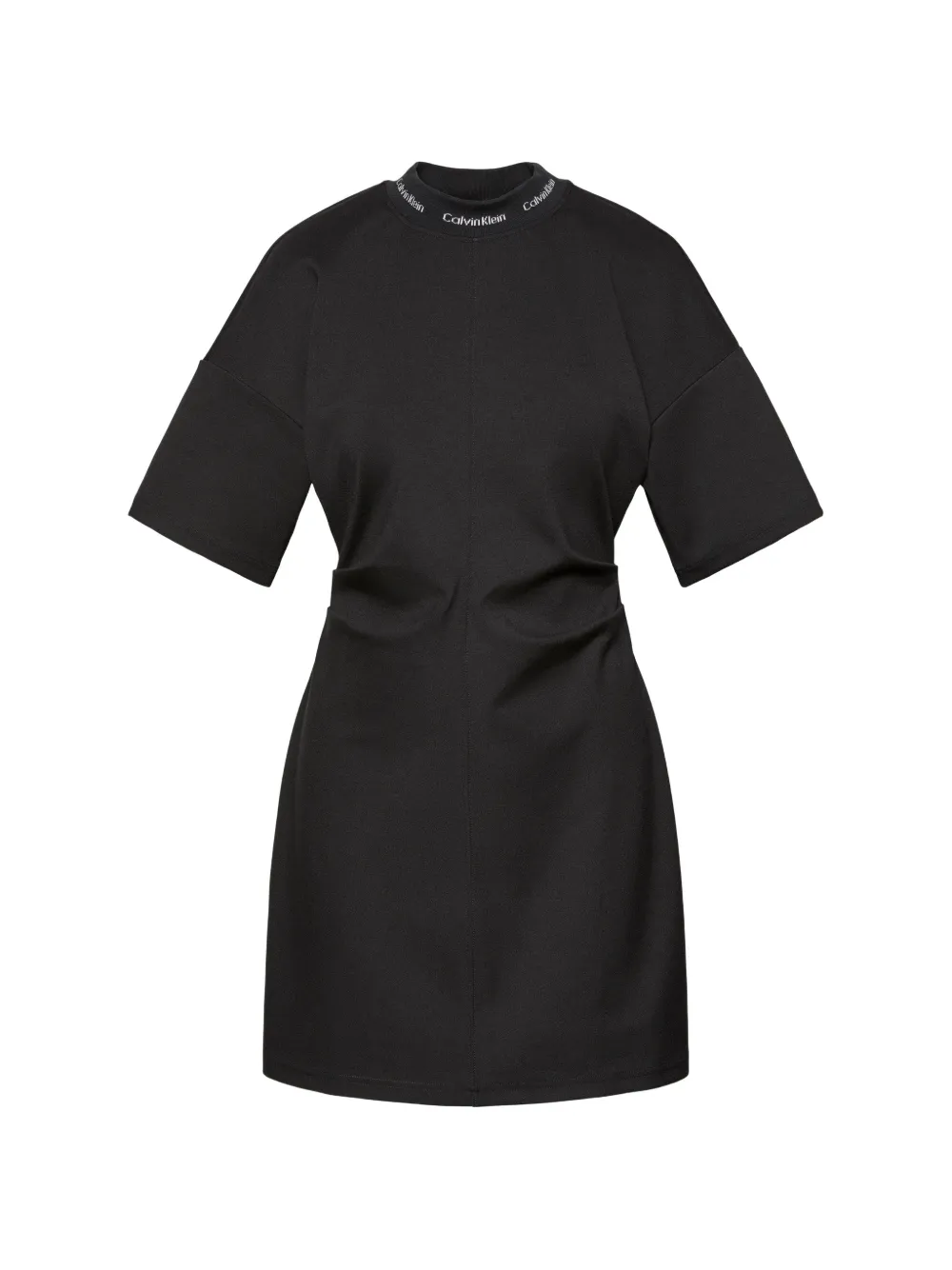 Calvin Klein logo-neckline gathered-waist mini dress - Nero