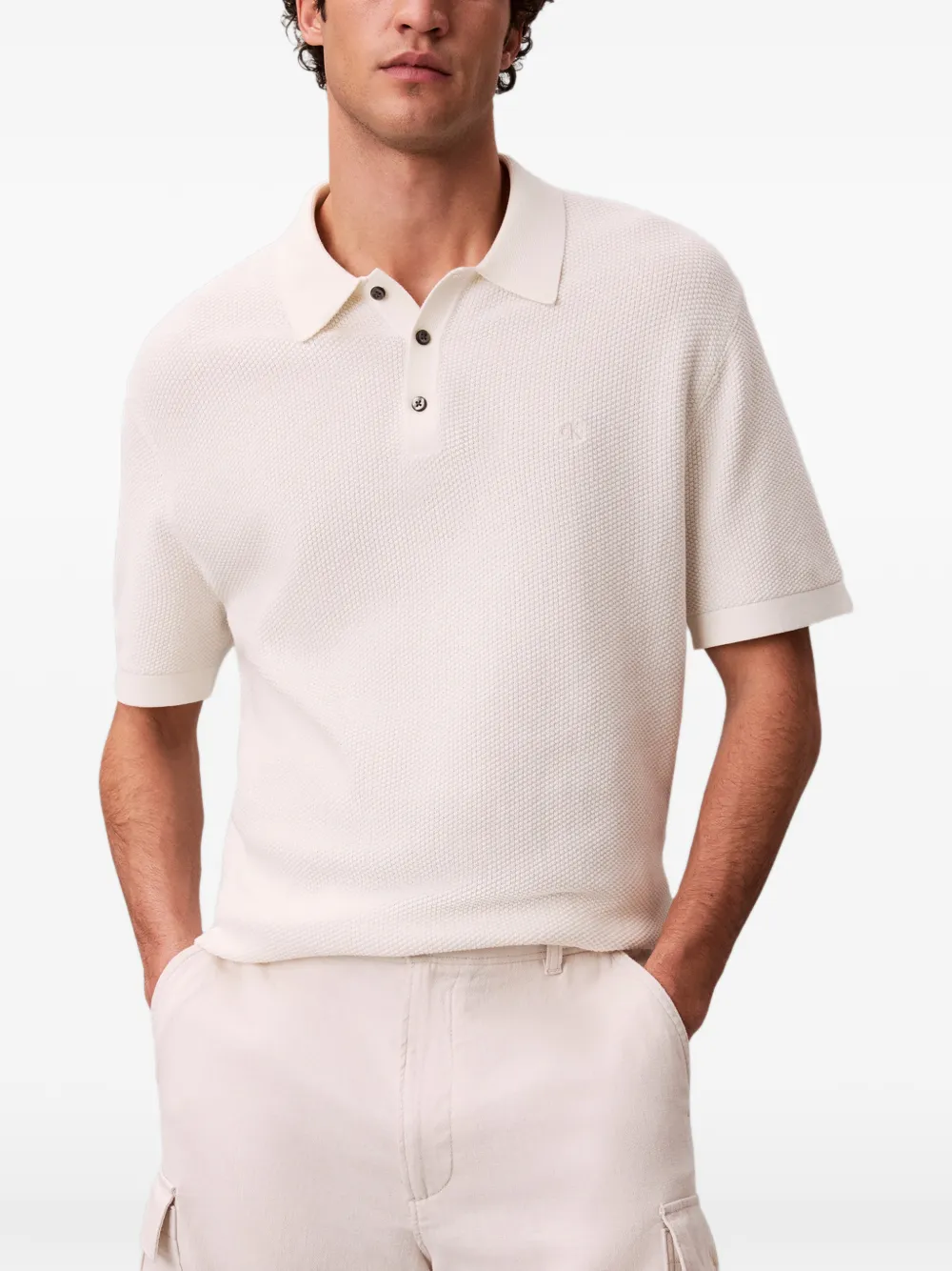 Calvin Klein Wafelgebreid poloshirt met korte mouwen Wit