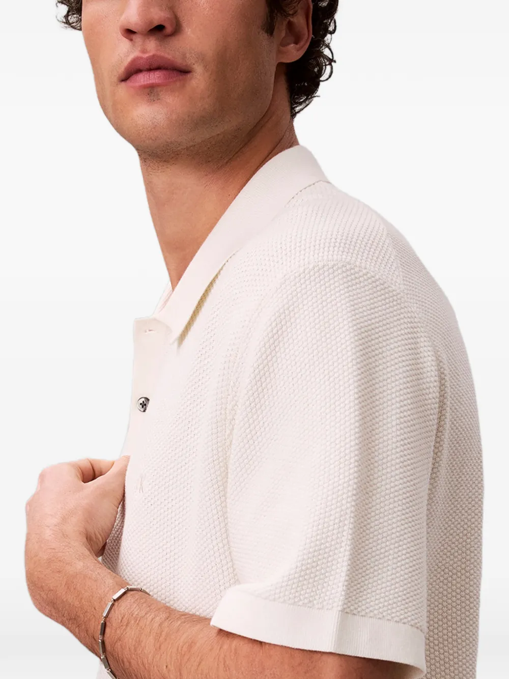 Calvin Klein Wafelgebreid poloshirt met korte mouwen Wit