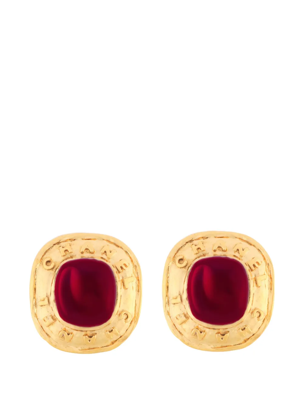 CHANEL Pre-Owned 1987 logo-detail cabochon clip-on earrings - Oro