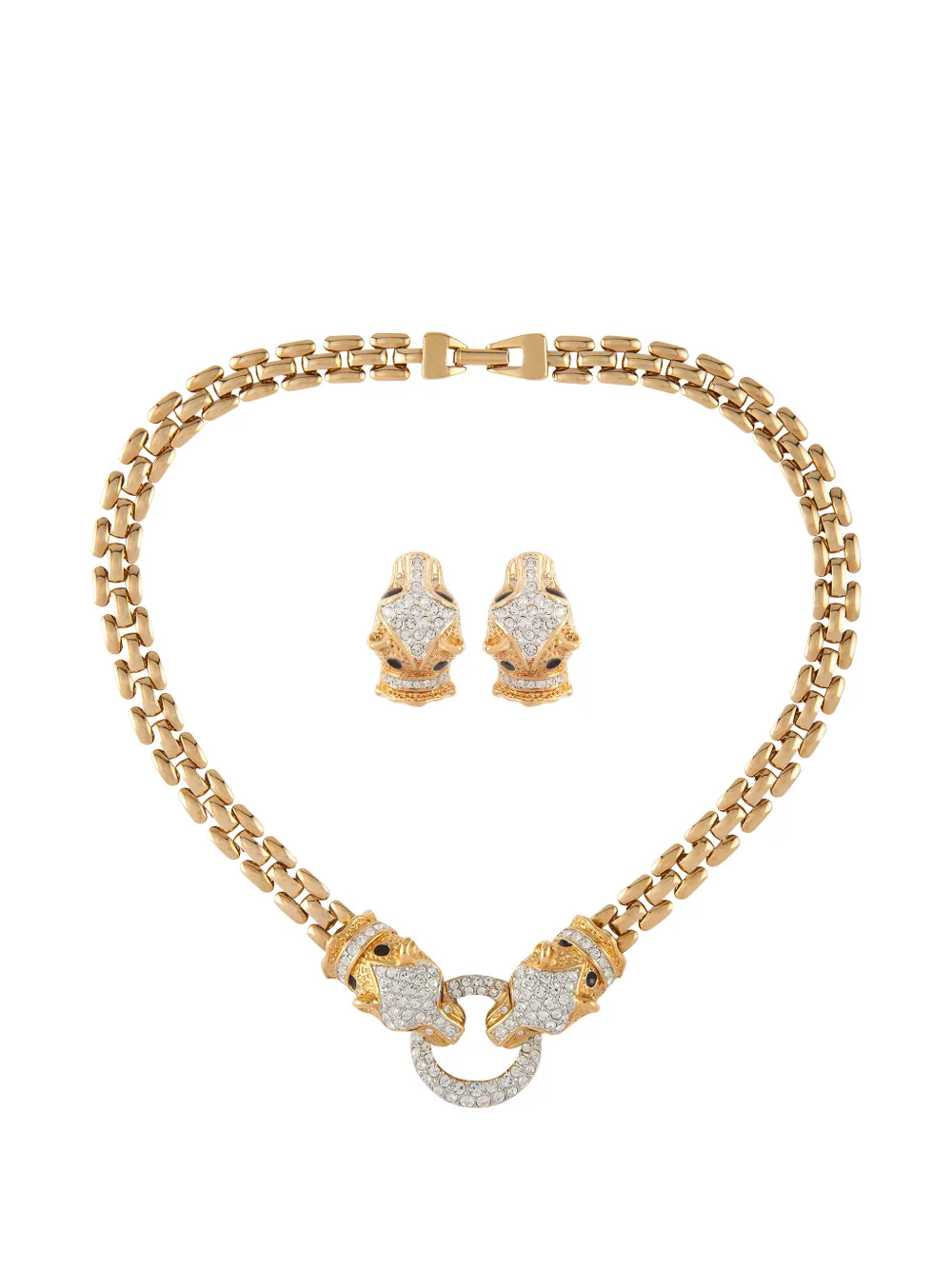 Susan Caplan Vintage 1980s panther motif necklace and clip-on earrings set - Oro