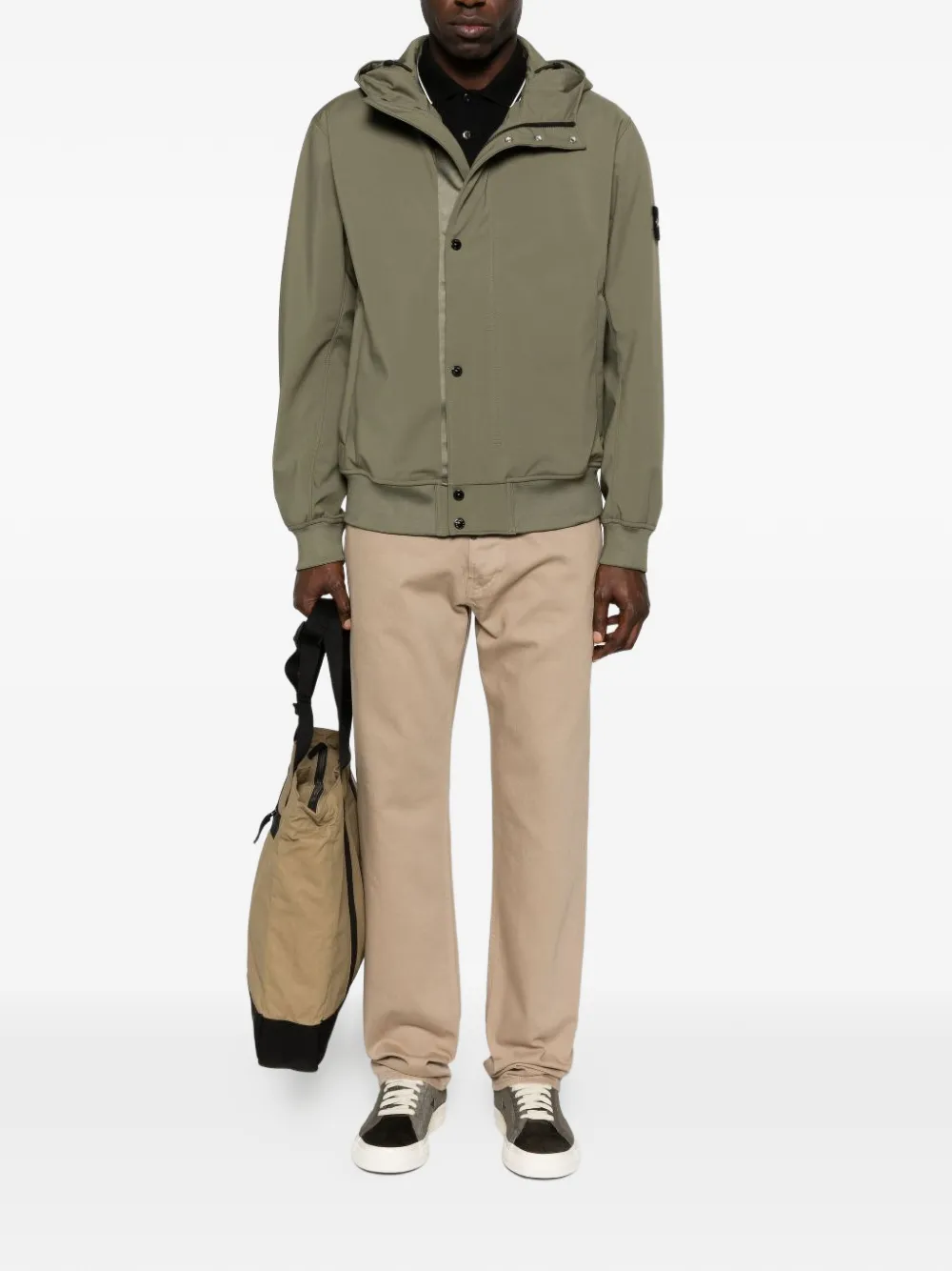 Stone Island Jack van gerecyled polyster met Light Soft Shell-Re.Dye technologie en capuchon Groen