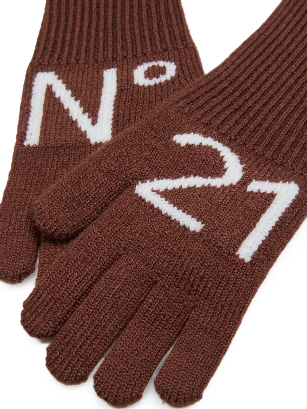 Nº21 Kids Handschoenen met geribbelde manchetten en logo-intarsia Bruin