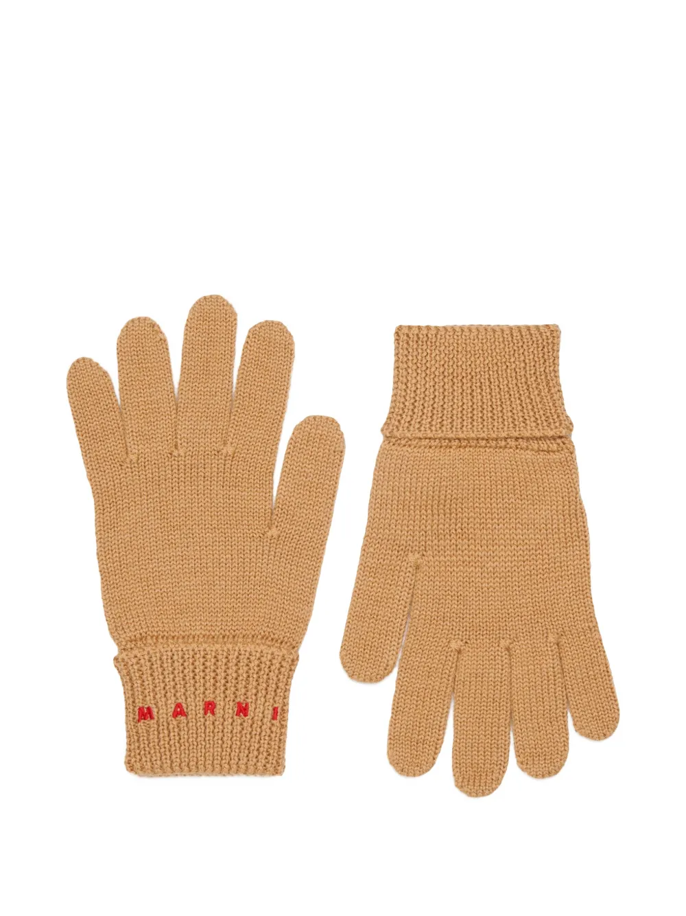 Marni Kids Guanti a coste con logo ricamato - Marrone