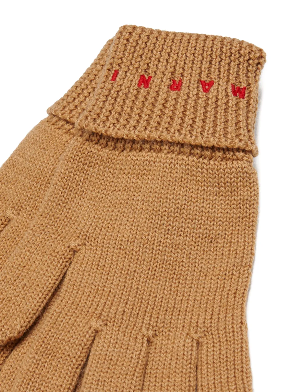 Marni Kids Geribbelde handschoenen met geborduurd logo Bruin