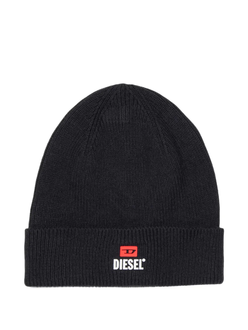 Diesel Kids logo-patch ribbed-knit beanie hat - Nero