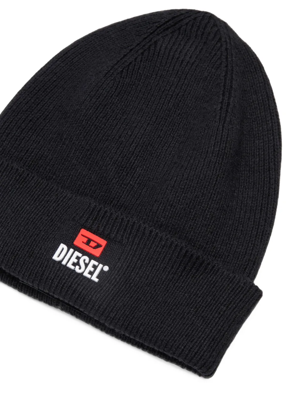 Diesel Kids logo-patch ribbed-knit beanie hat Zwart