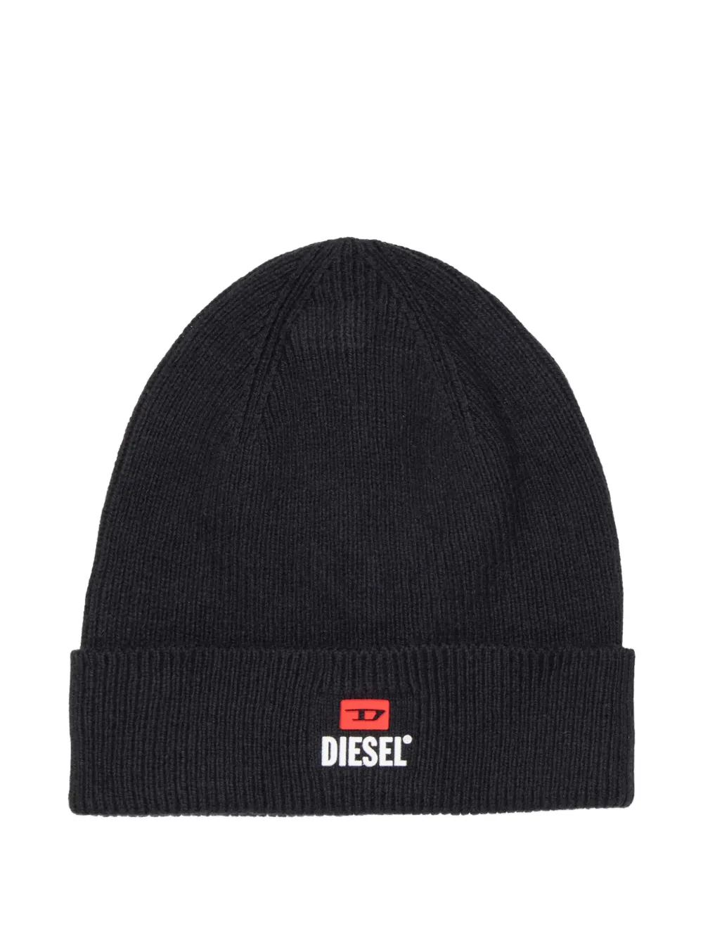 Diesel Kids logo-patch ribbed-knit beanie hat - Nero