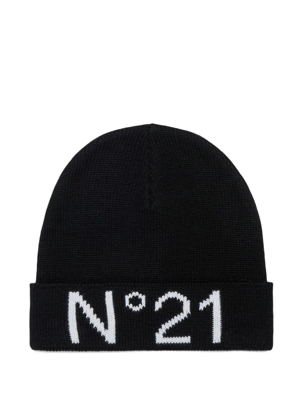 Nº21 Kids Beanie mit Intarsien-Logo - Schwarz