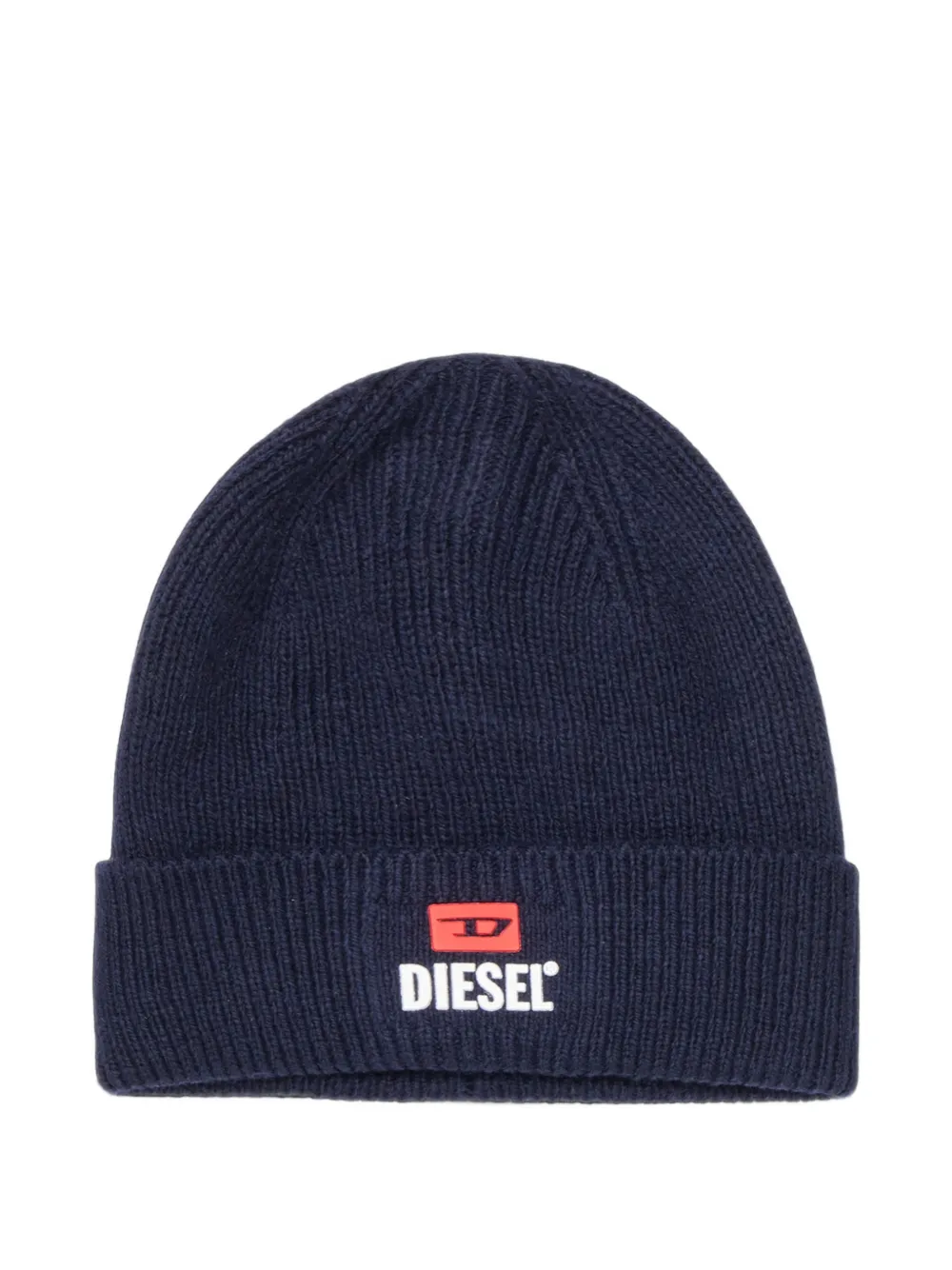 Diesel Kids logo-patch ribbed-knit beanie hat Blauw