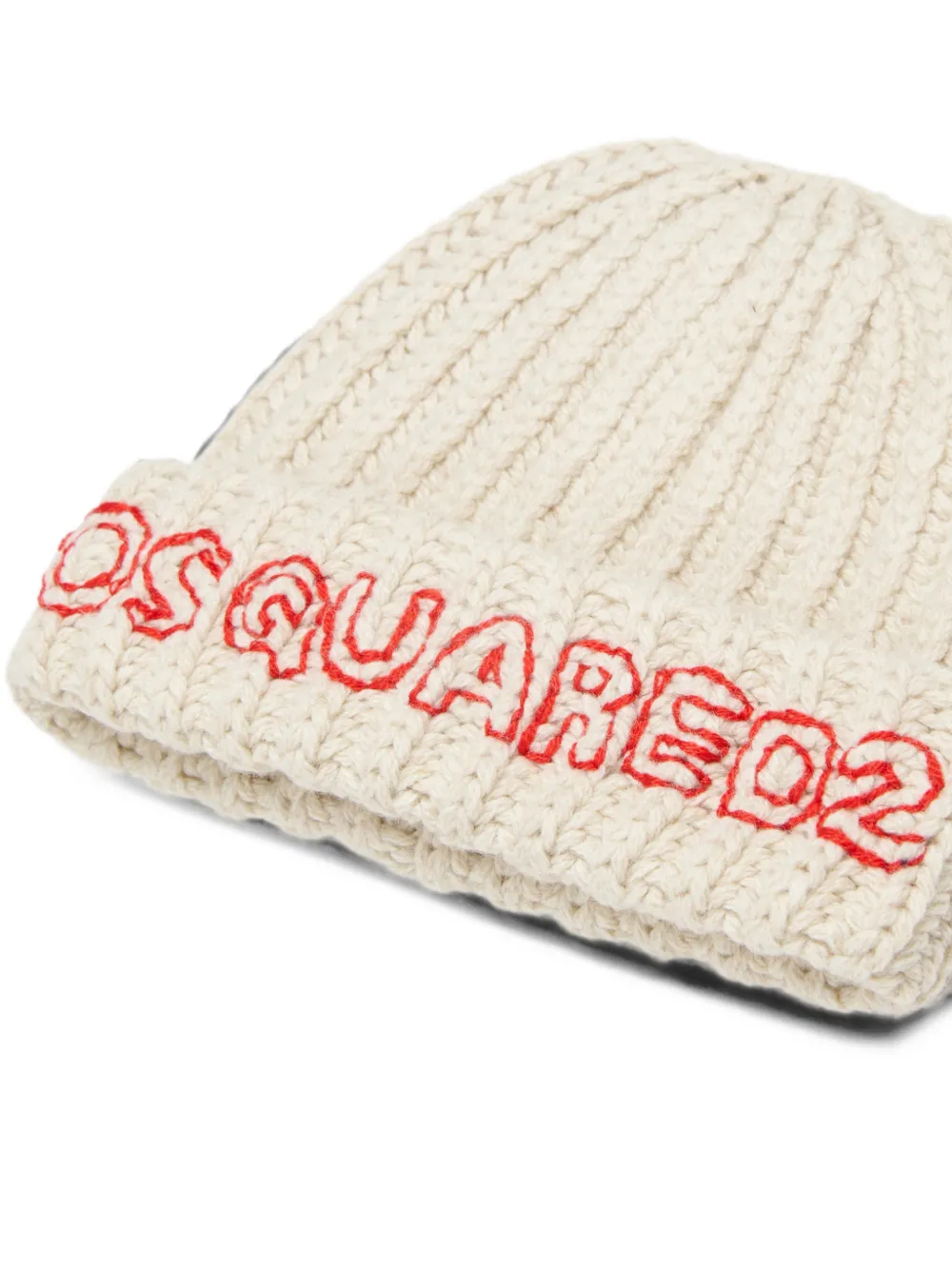 DSQUARED2 KIDS logo-embroidered chunky-knit beanie hat Beige