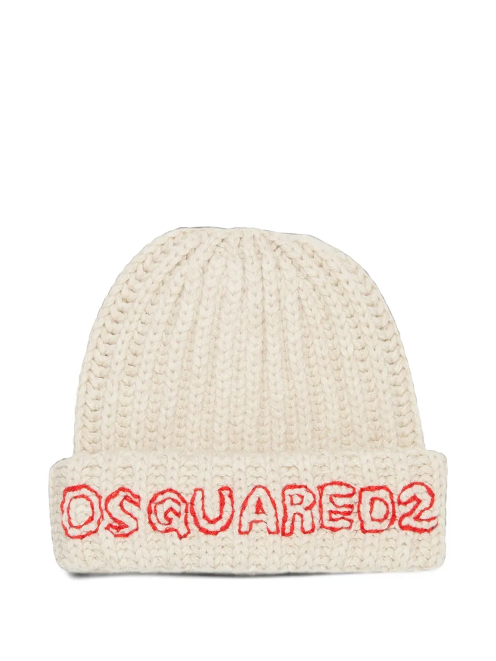 DSQUARED2 KIDS logo-embroidered chunky-knit beanie hat Beige