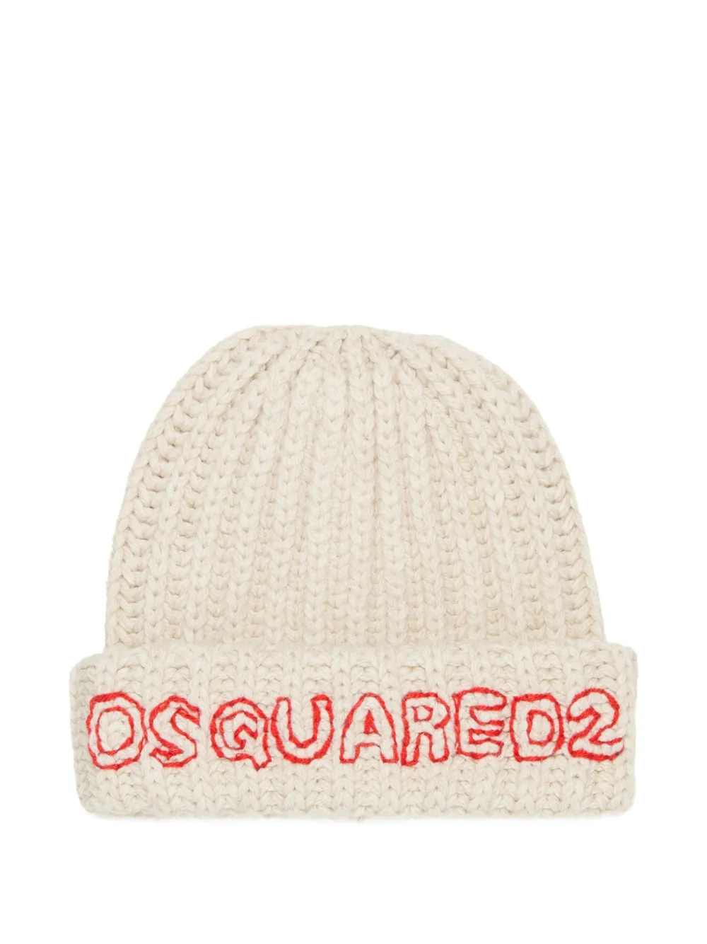 DSQUARED2 KIDS Grofgebreide muts met geborduurd logo Beige