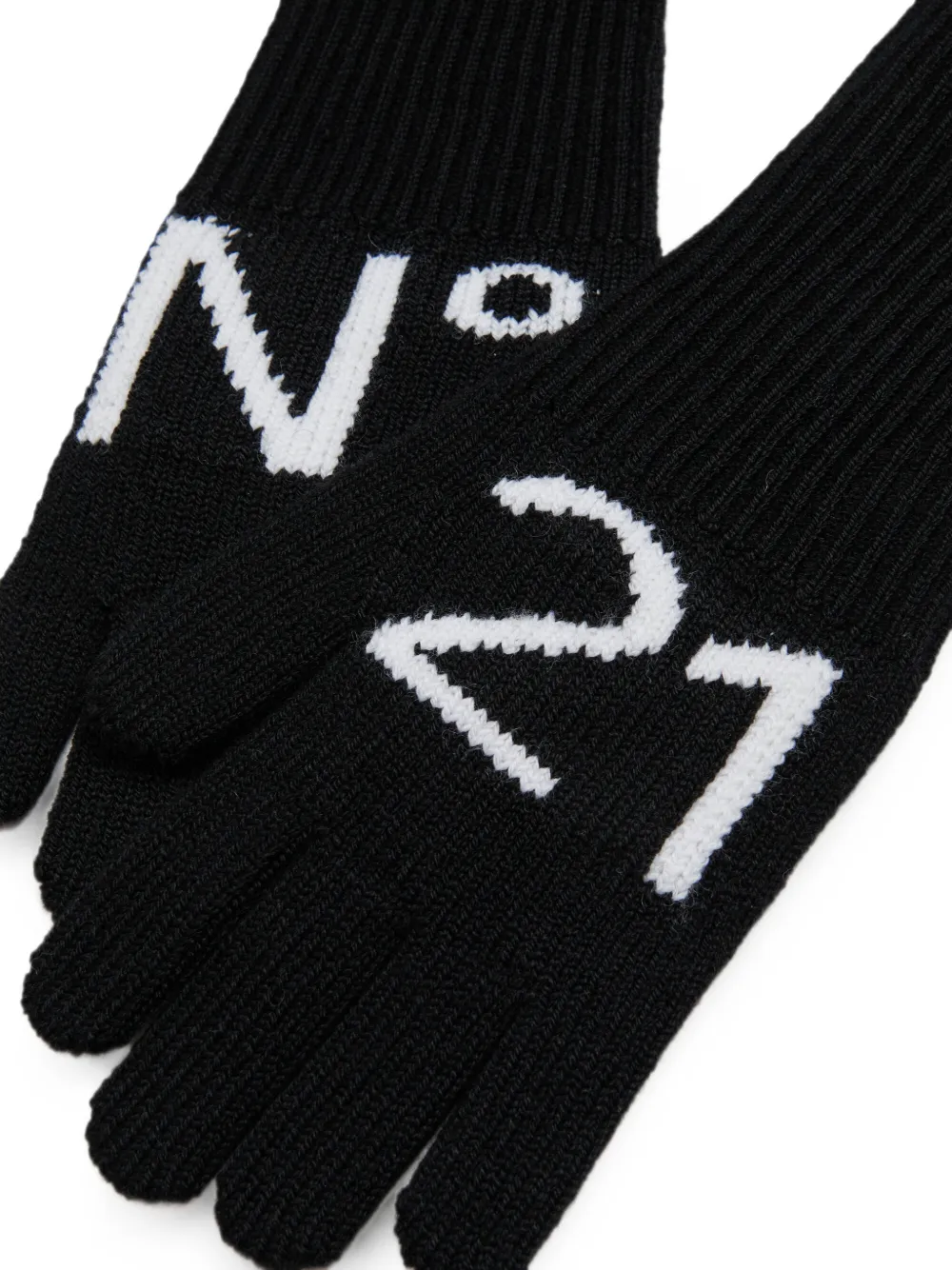 Nº21 Kids Gebreide handschoenen met logo-intarsia Zwart