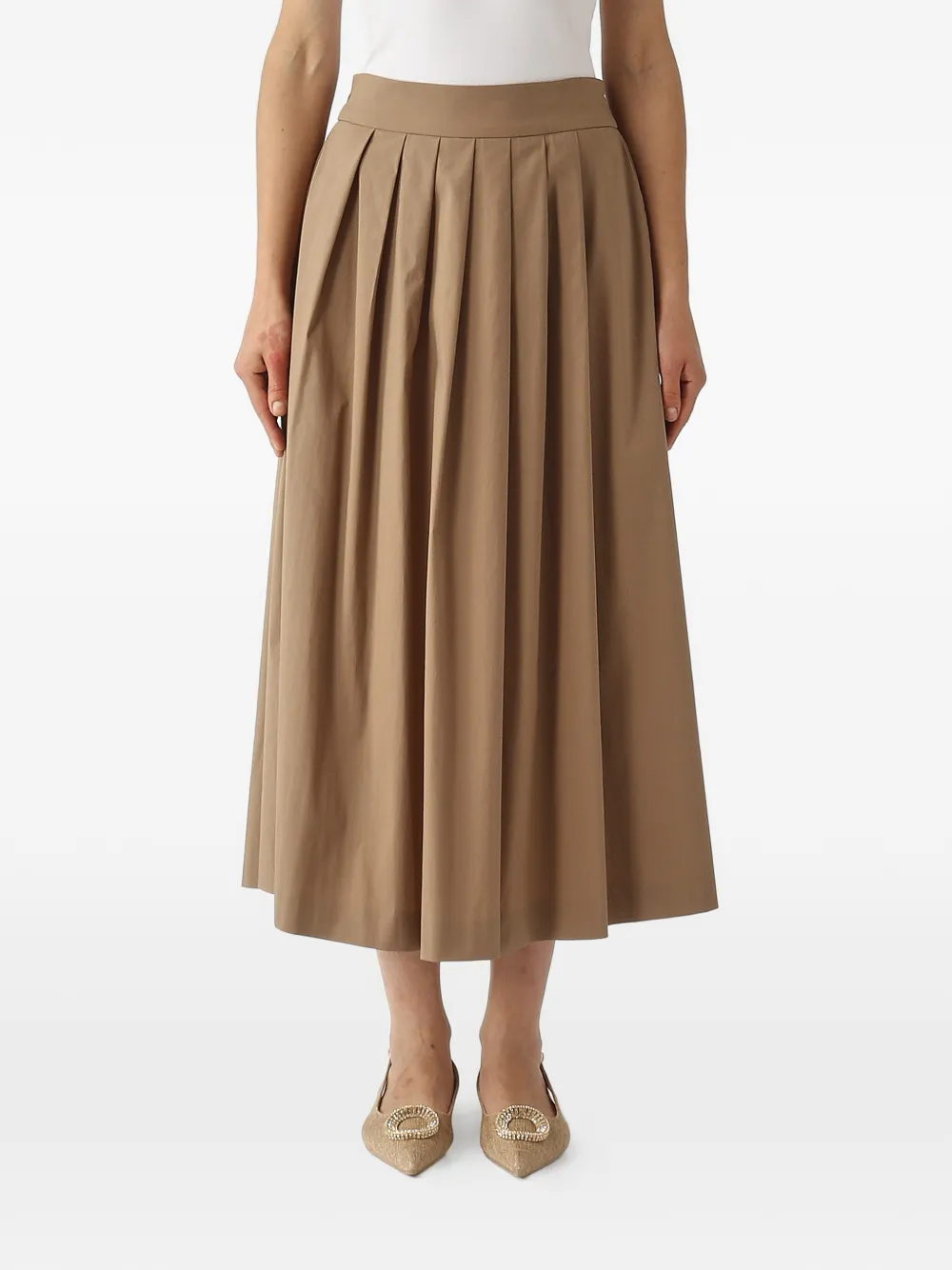 PT Torino pleated-front elasticated-waist midi skirt - Marrone