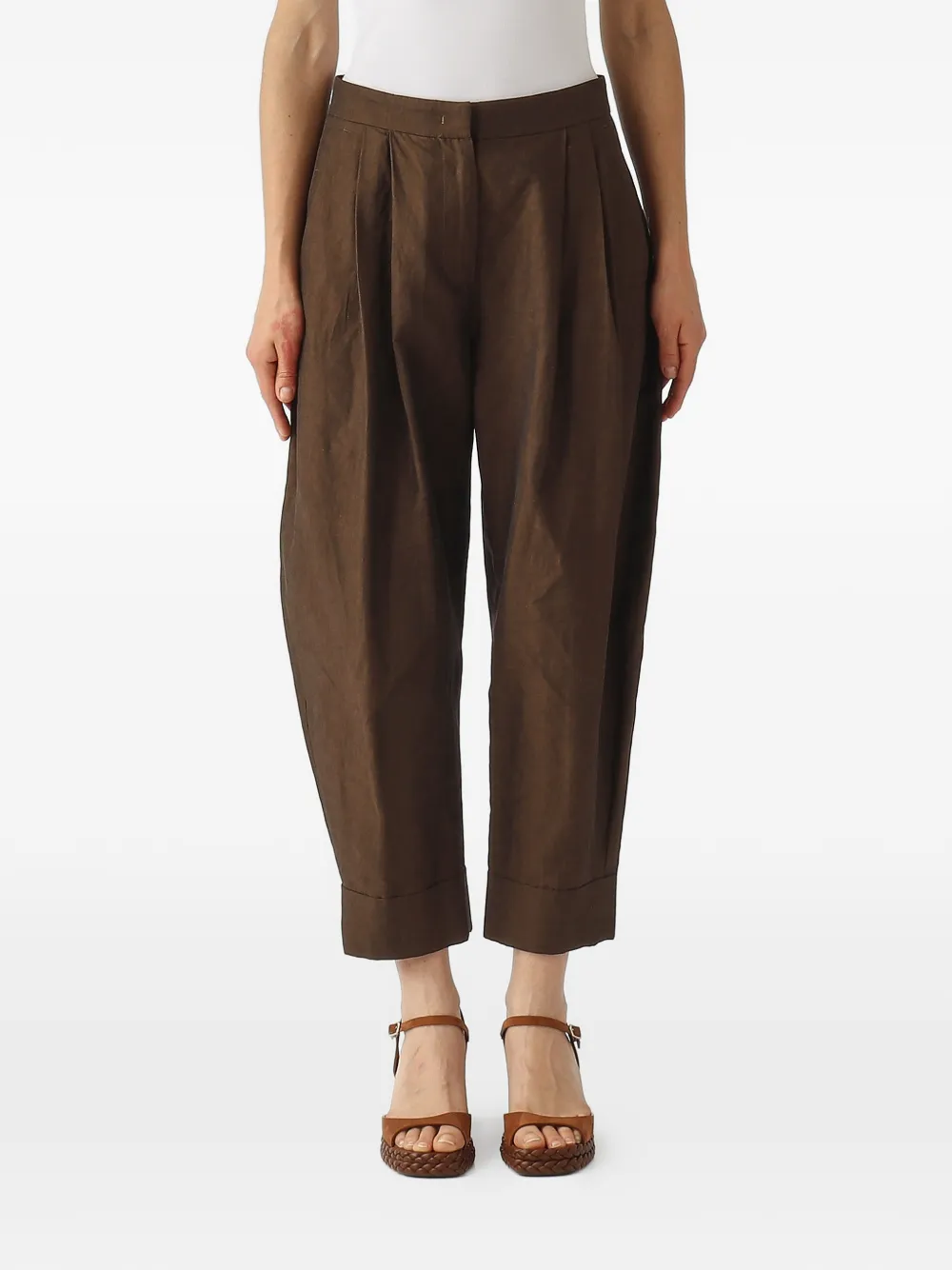 PT Torino pleated-waist turned-up-cuff trousers - Marrone