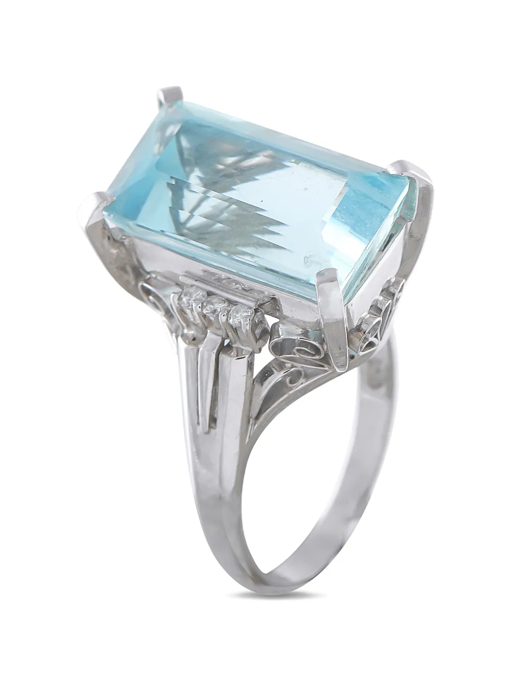 Pre-owned Lb Exclusive Aquamarine And Diamond Ring In Silver
